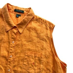 Lauren Ralph Lauren Women’s 3X Orange 100% Linen Sleeveless Collar Button Up Top